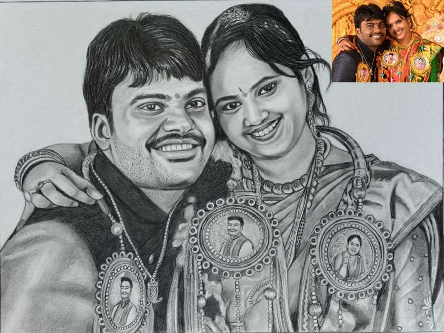 husband and wife pencil drawing, Pencil Art for Newly Married Couple, wedding couple pencil drawing