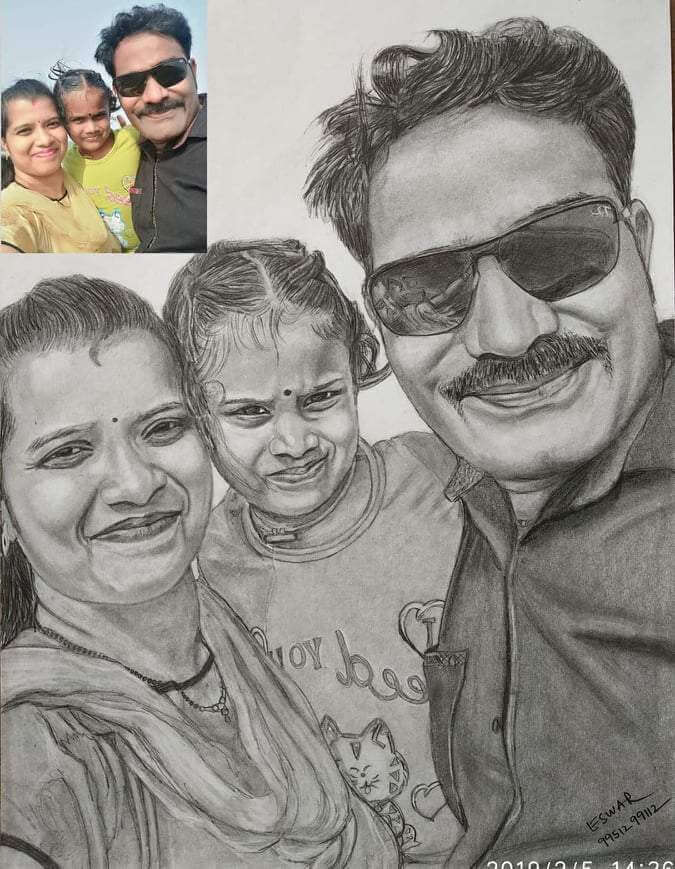 Pencil Art for Small Family