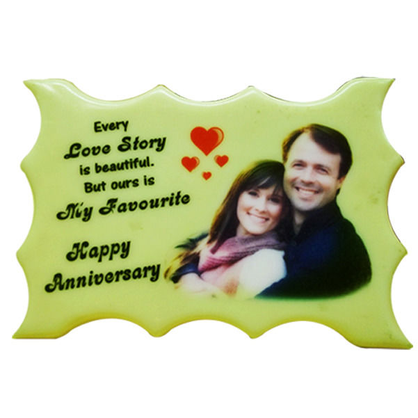 5x7 Radium Curve Color Engraving frame with a custom image on it with red hearts and beautiful letters  - Expressluv.in