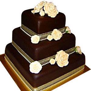 3 step cake chocolate cake online with white flowers with beautiful design rectangle shape 3 step cake   - Expressluv.in