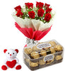 Combo of Flowers, Ferrero and Teddy  - Expressluv.in