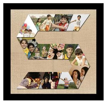 Alphabet Letter Photo Collage with custom images and a brown stripe outside the collage and rectangle shaped collage  - Expressluv.in