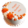 beautiful Cake for Mother's Day special with white colored round shaped cake and some beautiful orange and white colored flowers design on the top of cake - Expressluv.in