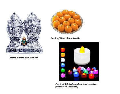 Laxmi and Ganesh wall hanging with Sweets and Led Tea candles