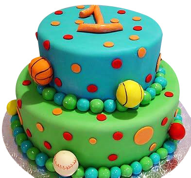 Two Step Birthday Cake for Kids with Sports Balls on Side  - Expressluv.in