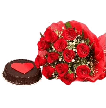 Chocolate Love Cake 500 grams and Red RosesBouquet