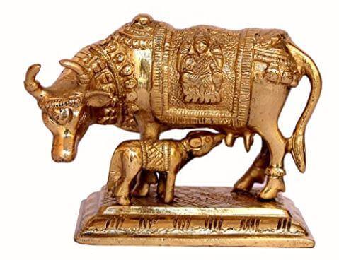Kamdhenu Cow with Calf Brass Sculpture Idol