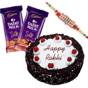 combo of cake, rakhi and chocolates including 2 dairy milk combo set for rakhi delivery to brother, order online